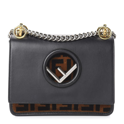 Fendi Vitello Century Velvet F is Fendi FF Small Kan I Shoulder Bag Black Tobacco 1 of 15