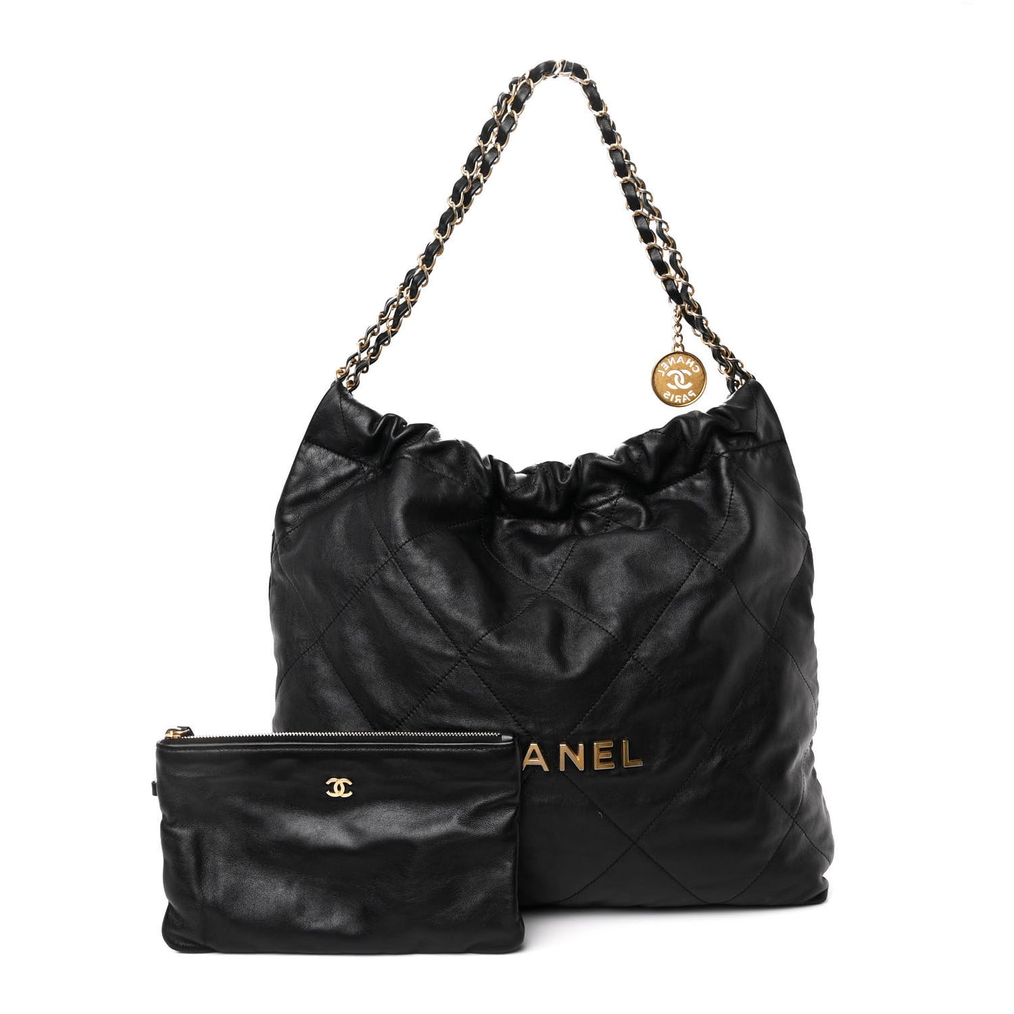 Shiny Calfskin Quilted Chanel 22 Black