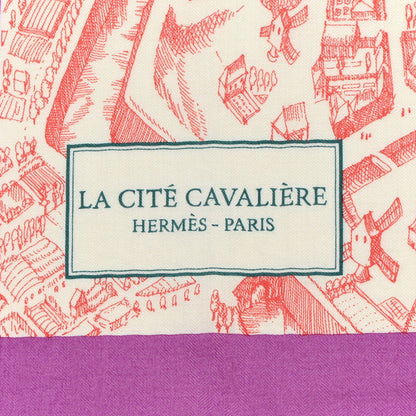 Hermes Cashmere Silk La Cite Cavaliere Shawl 140 Mauve Petrole Coral 2 of 5