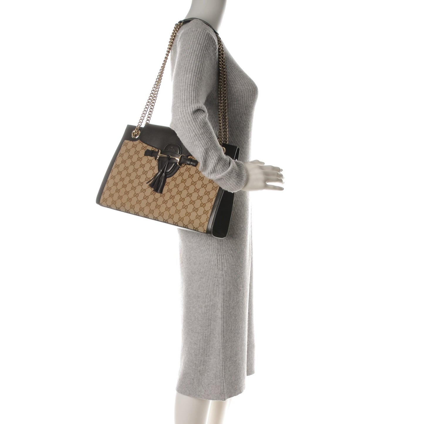 Monogram Margaux Calfskin Large Emily Chain Shoulder Bag Beige Ebony Cocoa