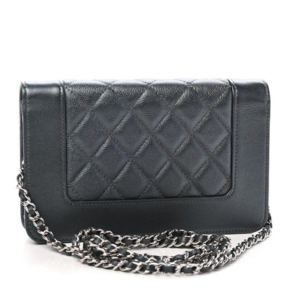Chanel Metallic Caviar Chevron Quilted Vintage Mademoiselle Wallet On Chain WOC Charcoal 3 of 9