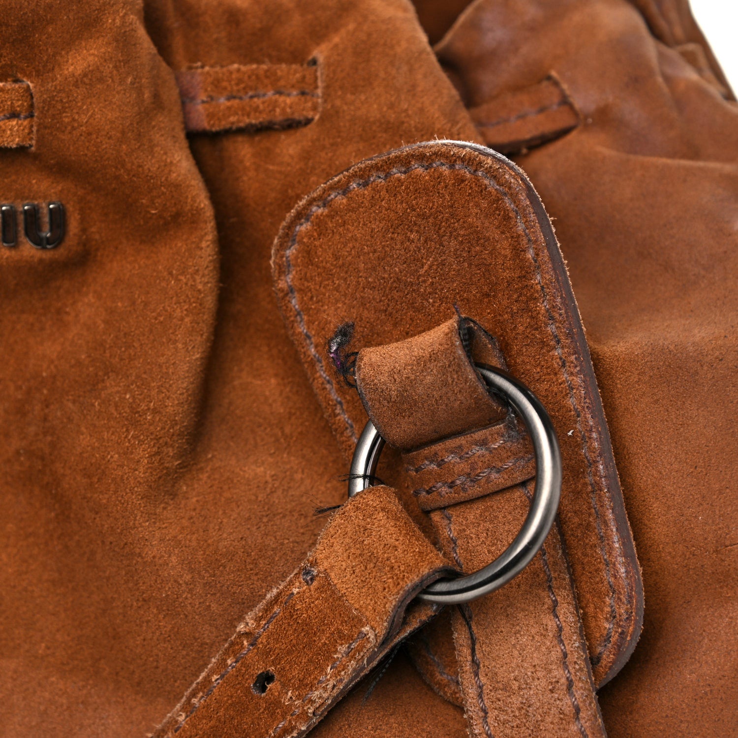 Miu Miu Suede Drawstring Tote Brown 14 of 23