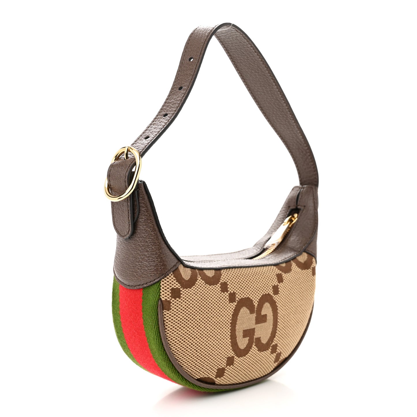 Monogram Jumbo GG Textured Dollar Calfskin Web Mini Ophidia Half Moon Hobo Camel Ebony New Acero