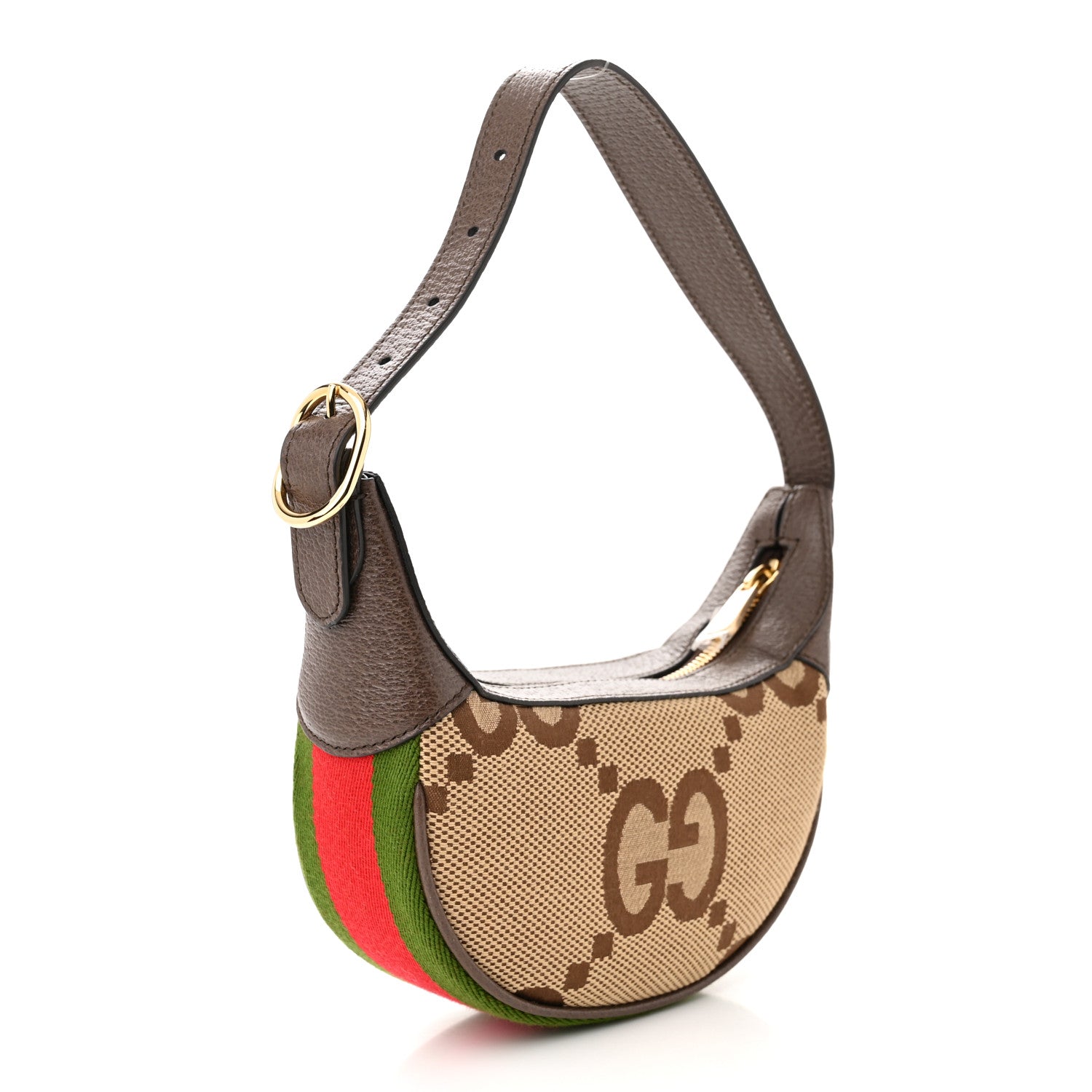 Gucci Monogram Jumbo GG Textured Dollar Calfskin Web Mini Ophidia Half Moon Hobo Camel Ebony New Acero 3 of 11