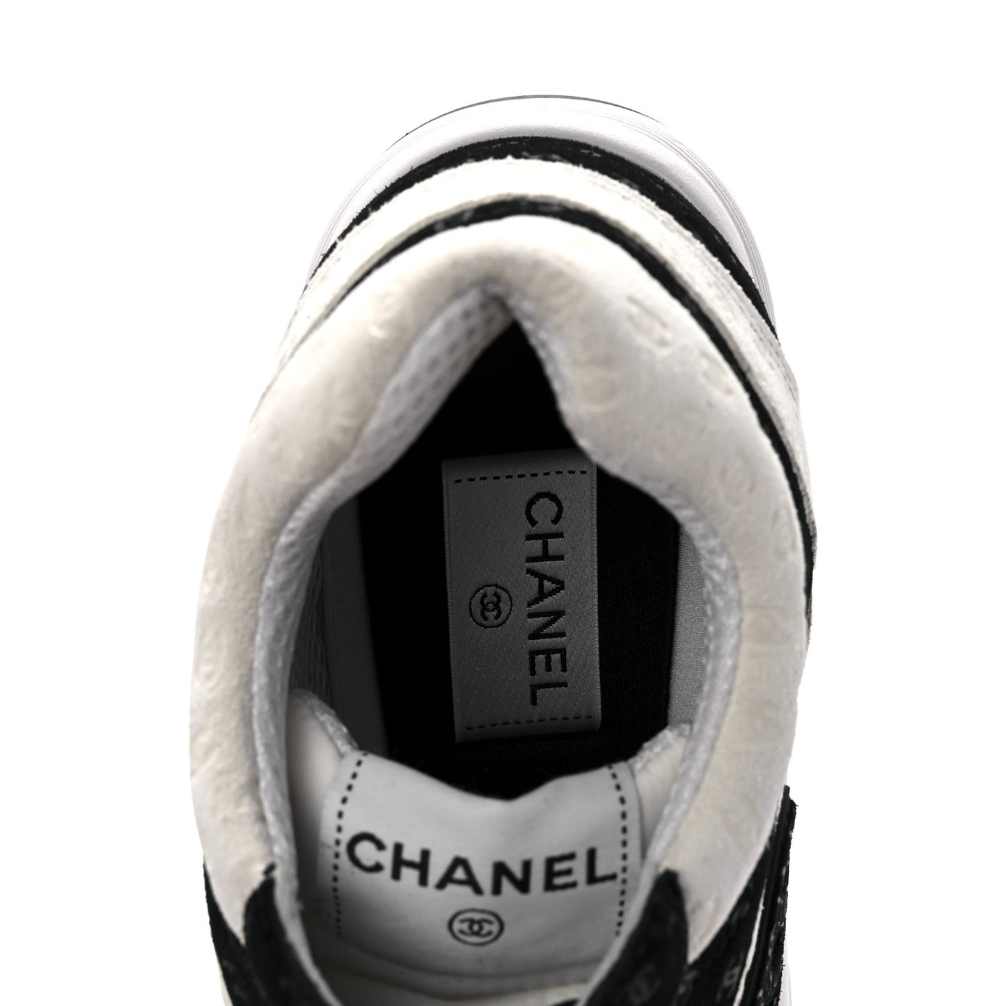Suede Calfskin Printed CC Sneakers 43 White Black