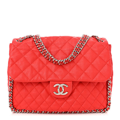 Chanel Washed Lambskin Quilted Maxi Chain Around Flap Red 1 of 10