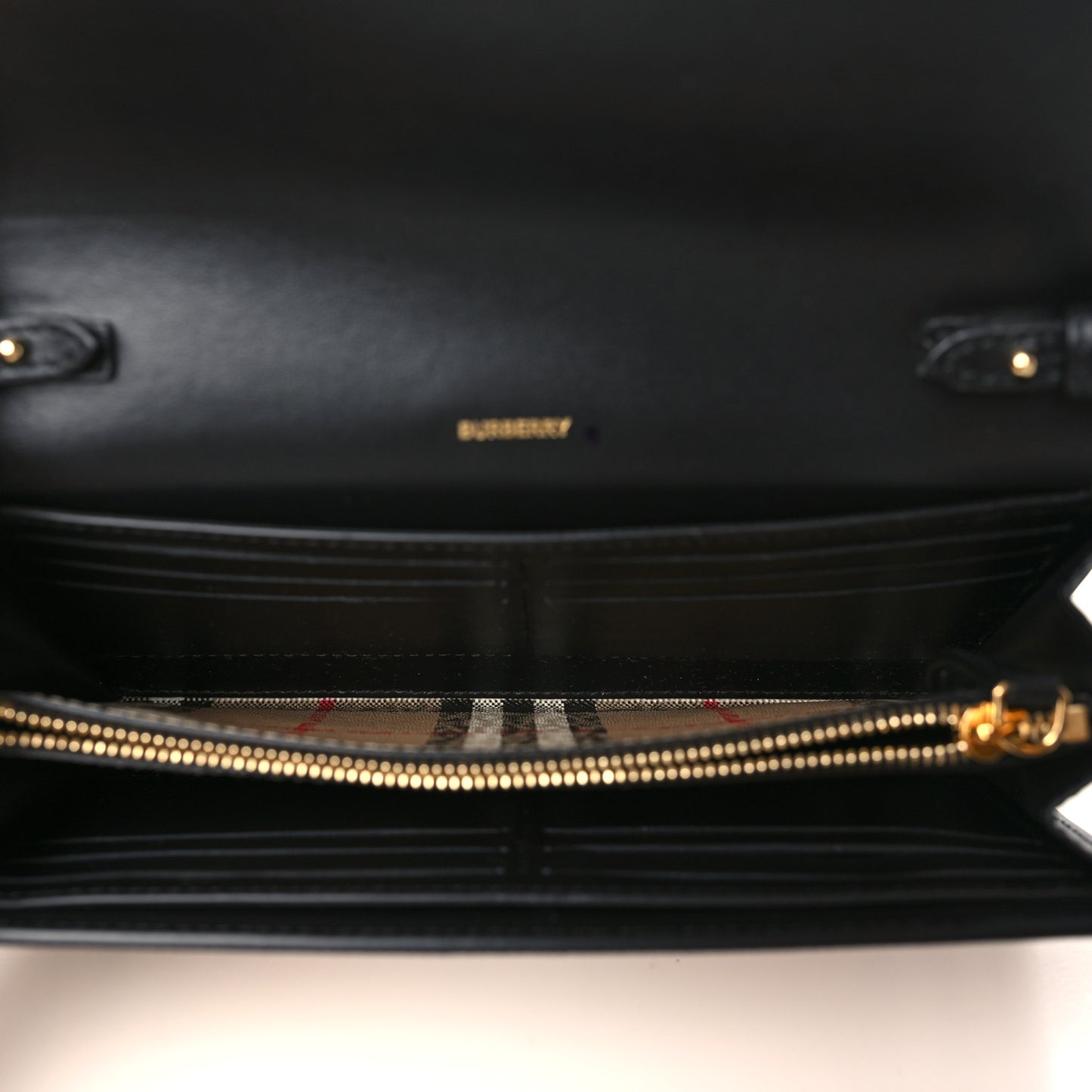 Calfskin Vintage Check Hannah Wallet with Detachable Strap Black