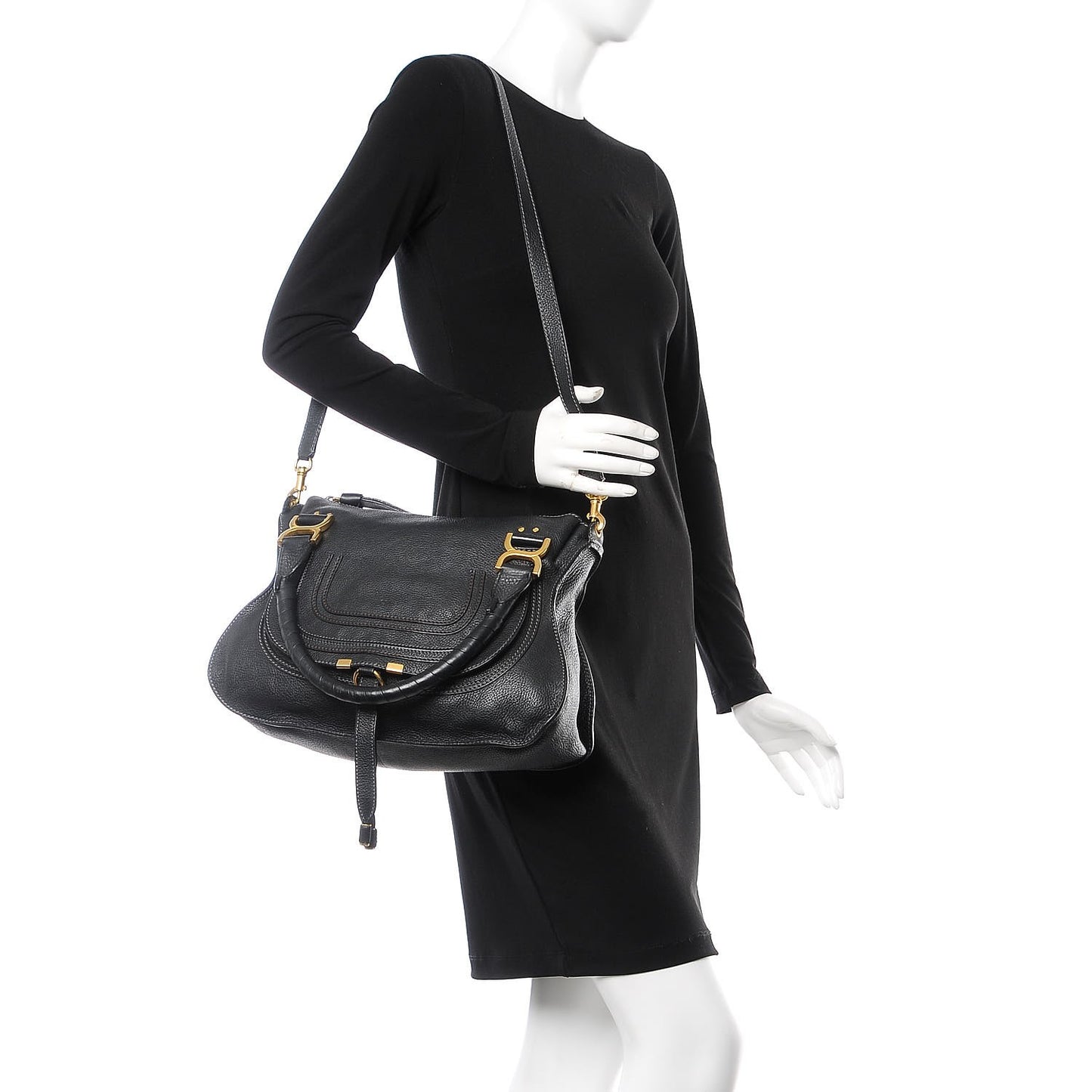 Calfskin Medium Marcie Satchel Black