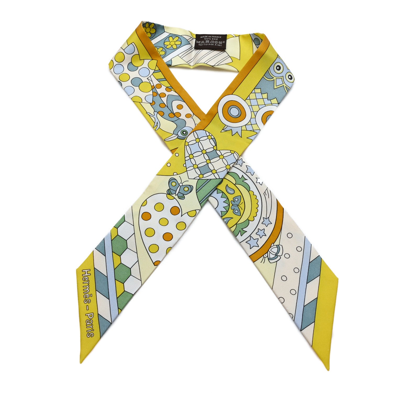 Hermes Silk Les Murmures de la Foret Twilly Jaune Vif Vert Miel 1 of 3