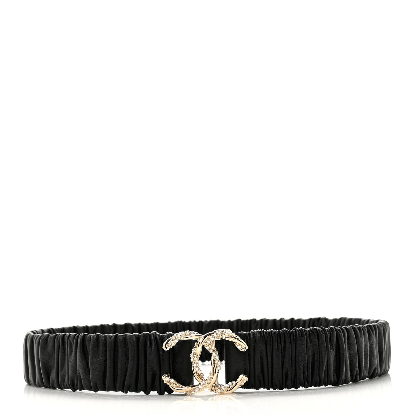 Calfskin Strass Ruched Rope CC Belt 80 32 Black