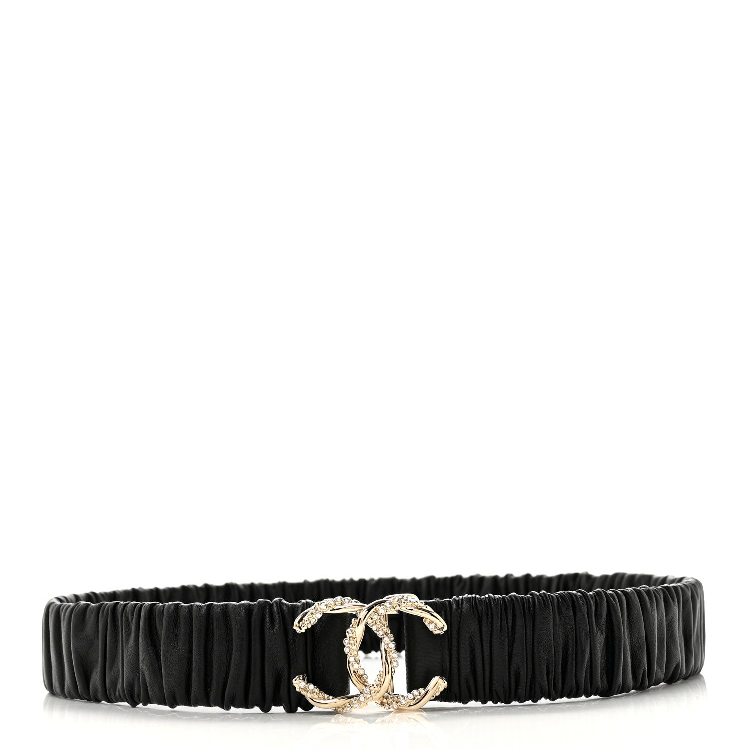 Chanel Calfskin Strass Ruched Rope CC Belt 80 32 Black 4 of 6