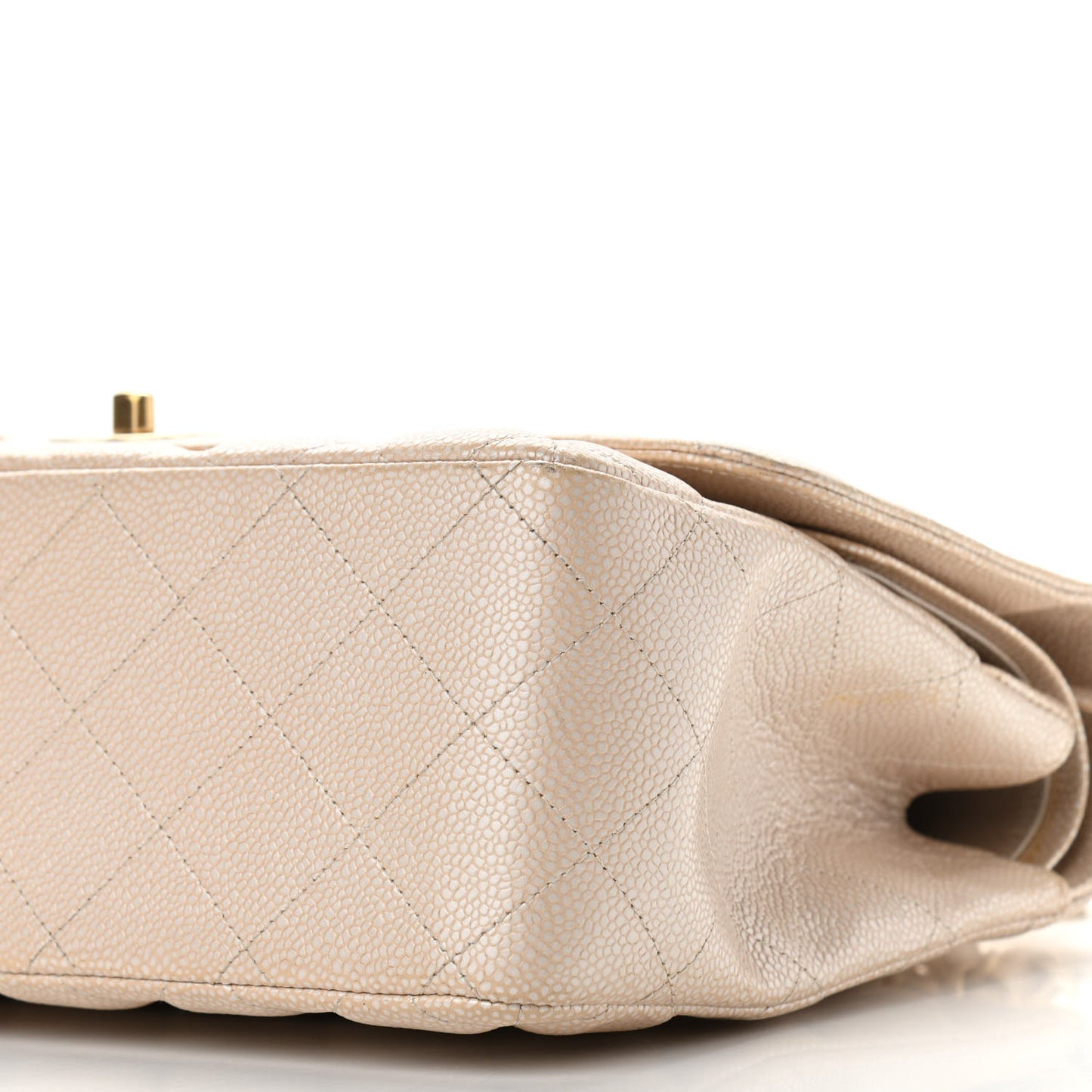Pearly Caviar Quilted Jumbo Double Flap Light Beige