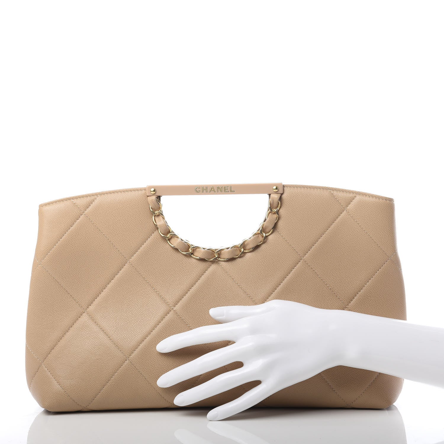 Chanel Grained Calfskin Handle Clutch Beige 2 of 7