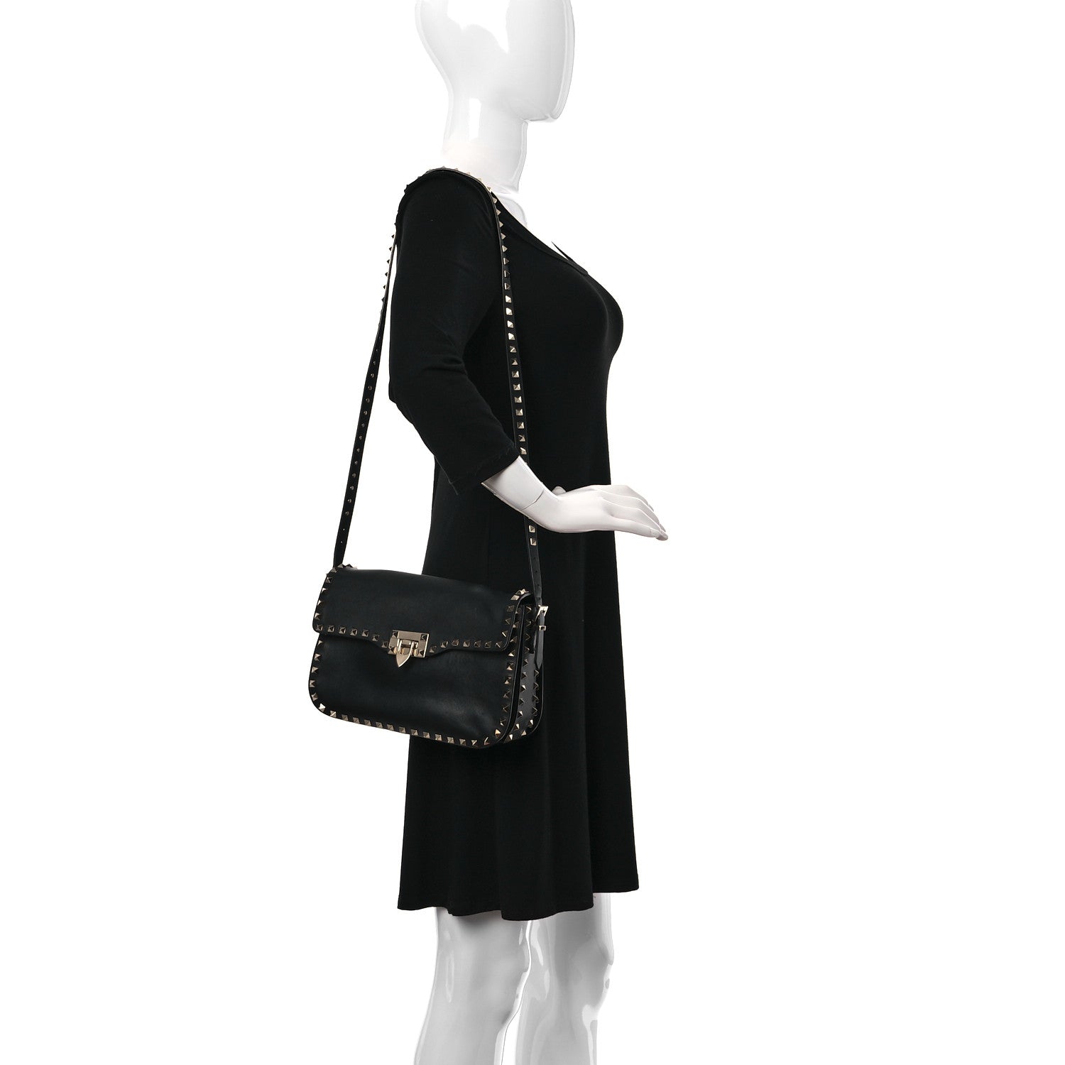 Valentino Garavani Vitello Medium Rockstud Flap Saddle Bag Black 2 of 9