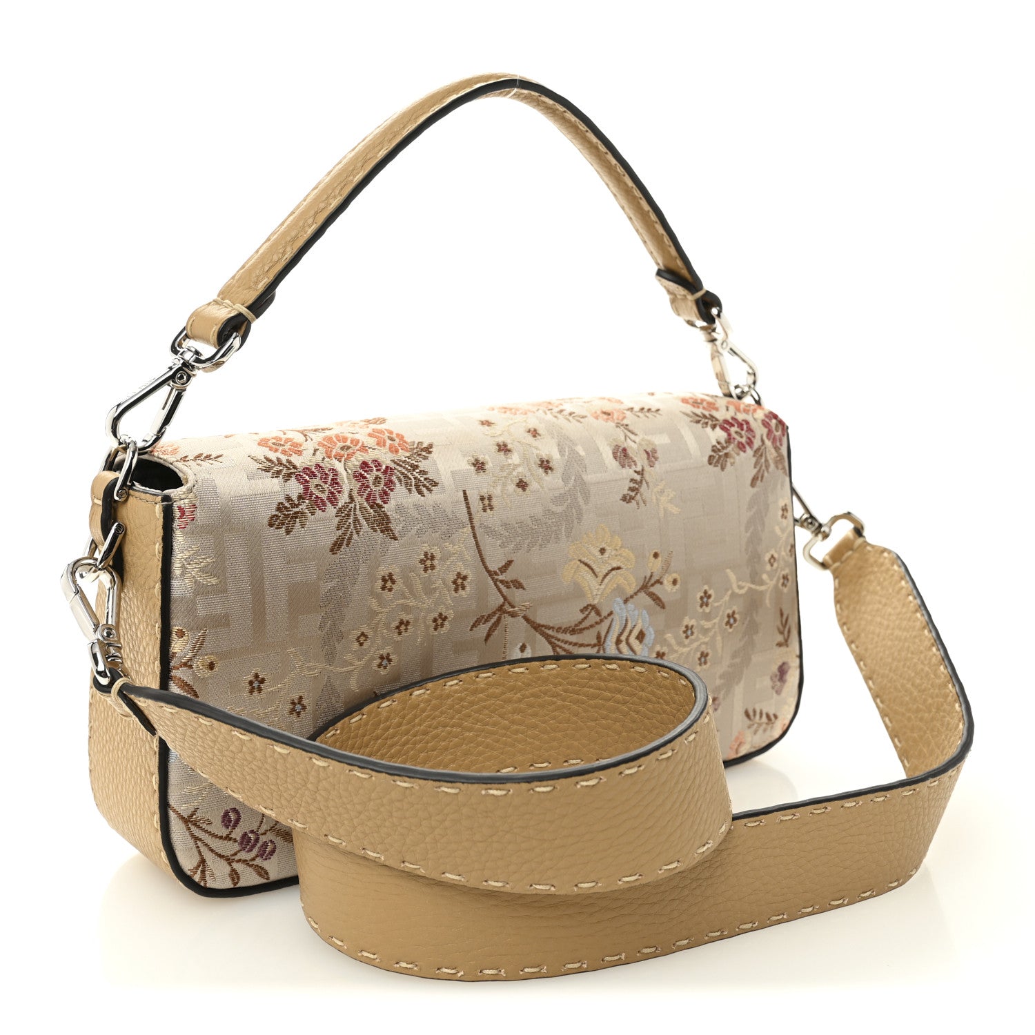 Fendi Satin Cuoio Romano Hand In Hand Campania Floral Baguette Multicolor 3 of 11