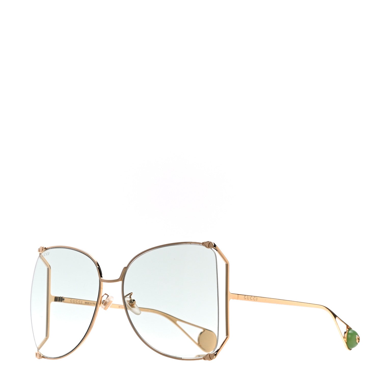 Gucci Metal Oversized Round Sunglasses GG0252S Gold Green 1 of 8