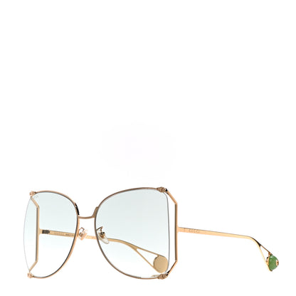 Gucci Metal Oversized Round Sunglasses GG0252S Gold Green 1 of 8