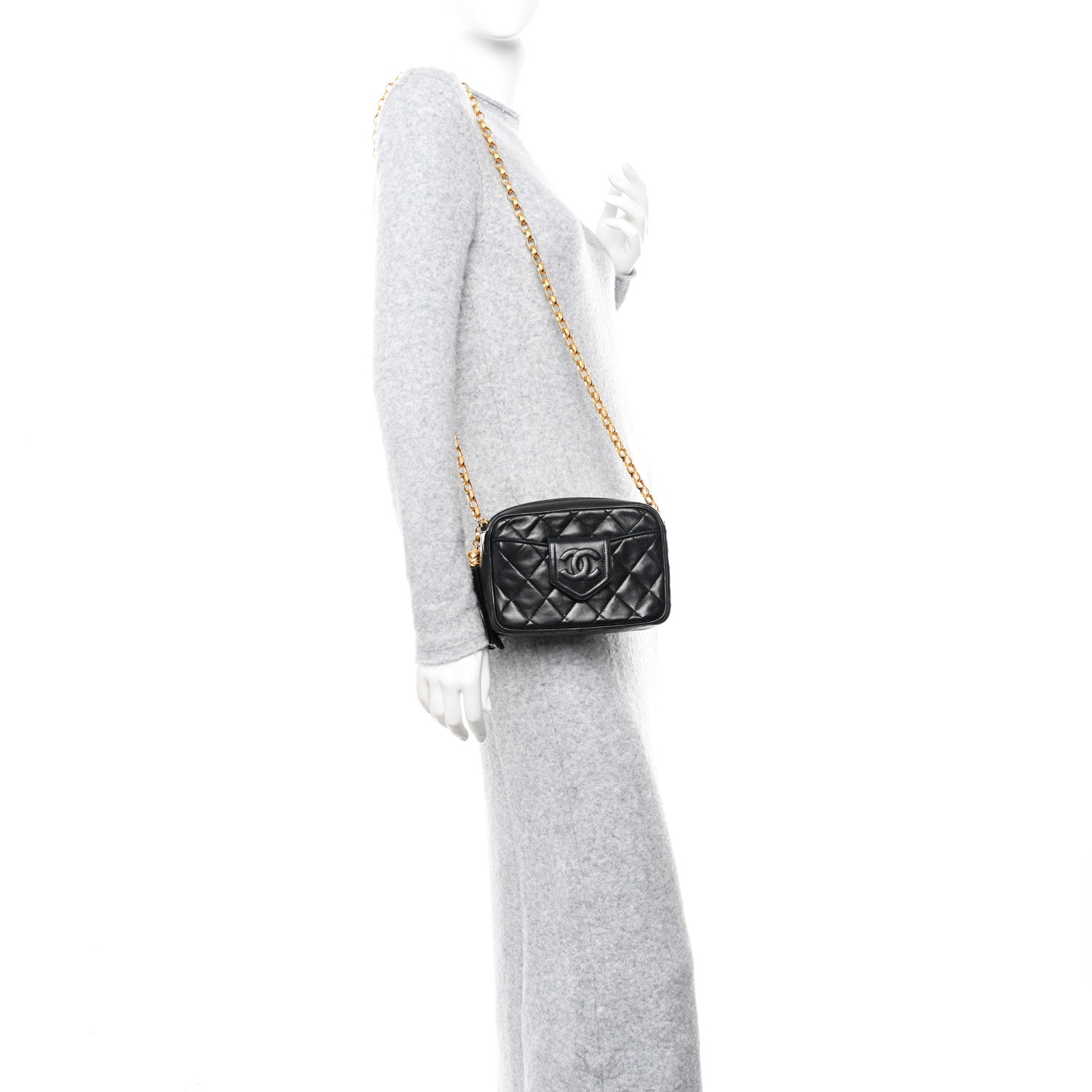 Chanel Lambskin Quilted Tassel Camera Case Black 2 of 11