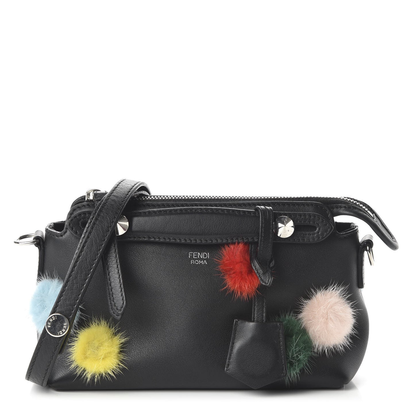 Vitello Dolce Mink Fur Pom Pom Mini By The Way Boston Bag Black Multicolor