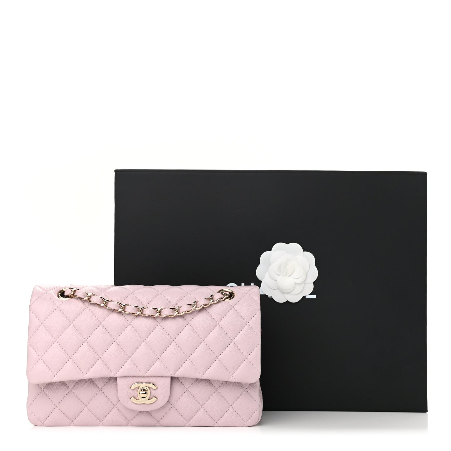 Caviar Quilted Medium Double Flap Light Pink