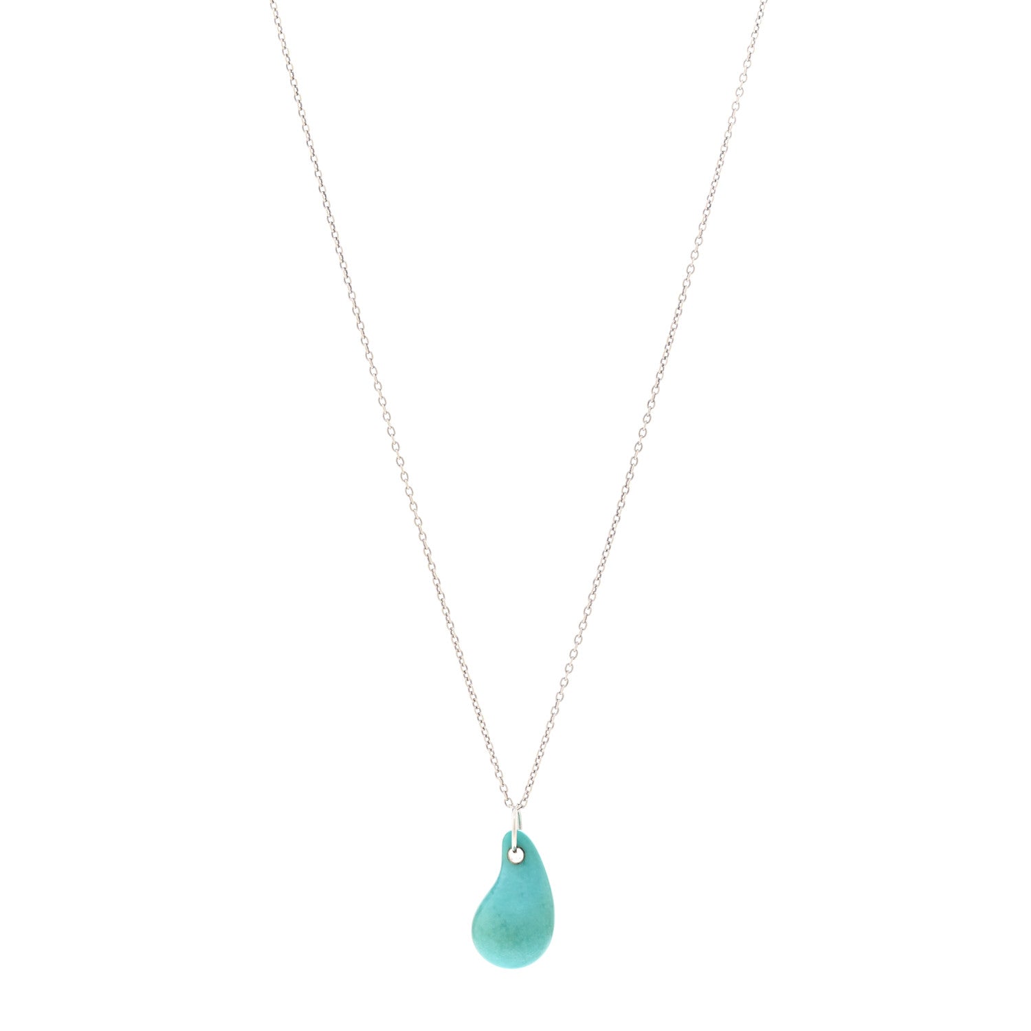 Tiffany Sterling Silver Turquoise Elsa Peretti Teardrop Pendant Necklace 1 of 4