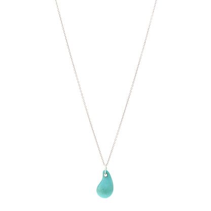 Tiffany Sterling Silver Turquoise Elsa Peretti Teardrop Pendant Necklace 1 of 4