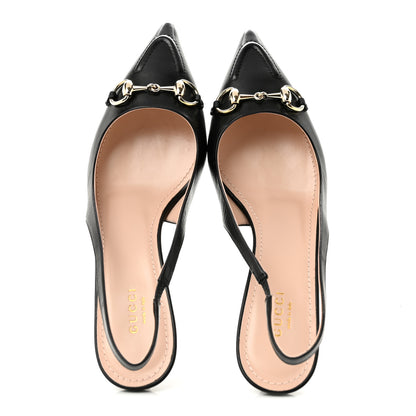 Gucci Malaga Kid Horsebit 45mm Slingback Pumps 39.5 Black 2 of 9
