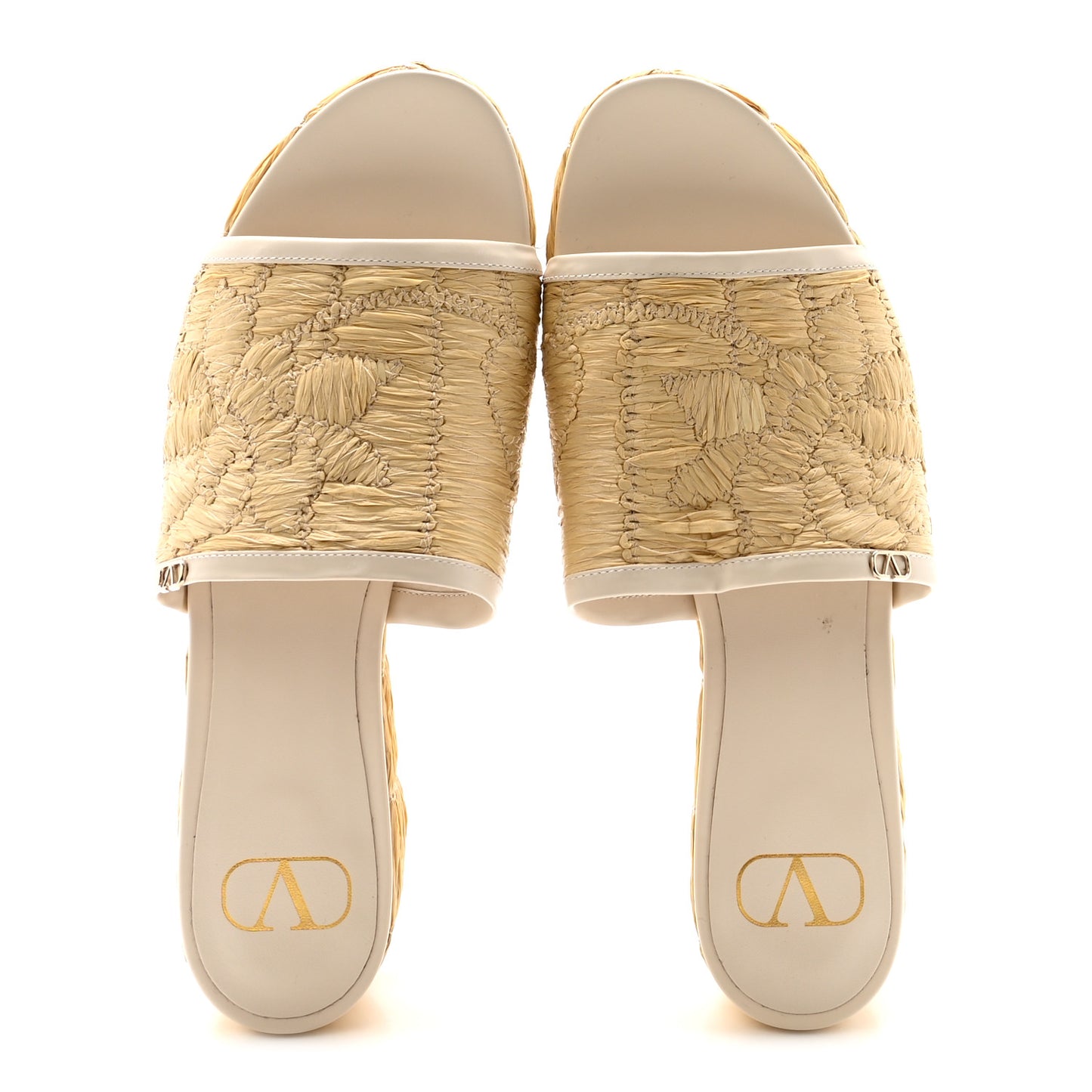 Woven Straw Flatform 25/45mm Slide Sandals 39.5 Light Ivory