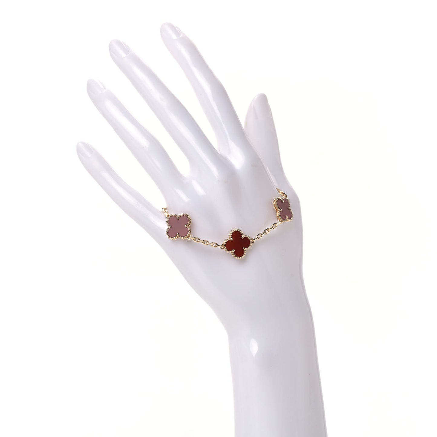 18K Yellow Gold Carnelian 5 Motifs Vintage Alhambra Bracelet