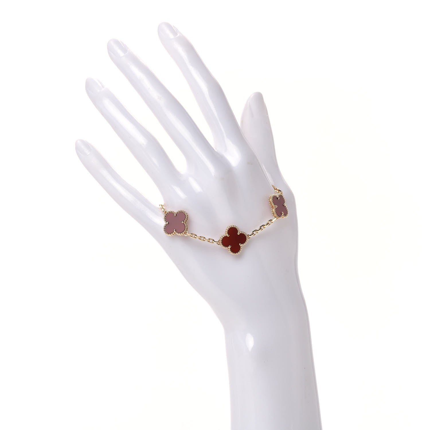Van Cleef & Arpels 18K Yellow Gold Carnelian 5 Motifs Vintage Alhambra Bracelet 2 of 6