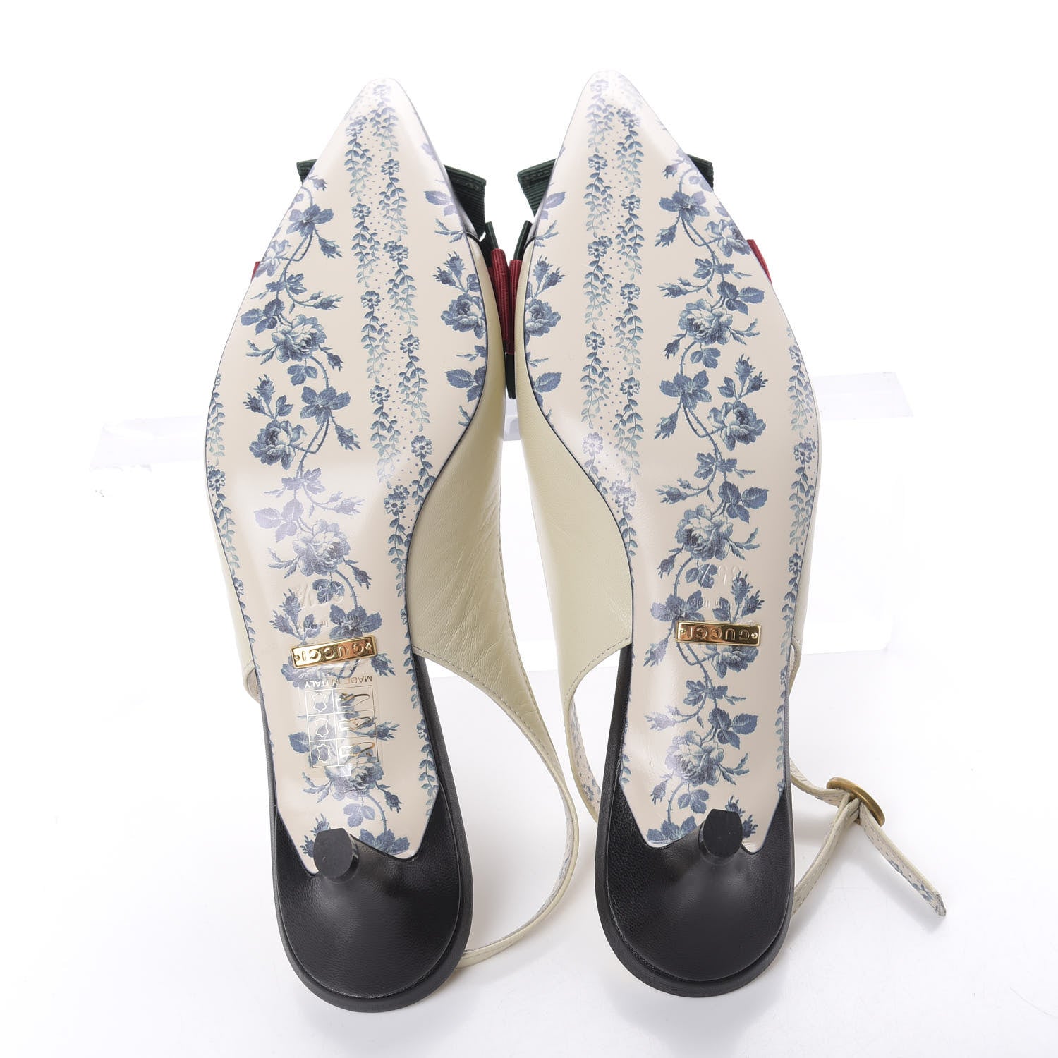 Gucci Malaga Kid Web Bow Jane Low Heel Slingback Pumps 35.5 Off White 5 of 8