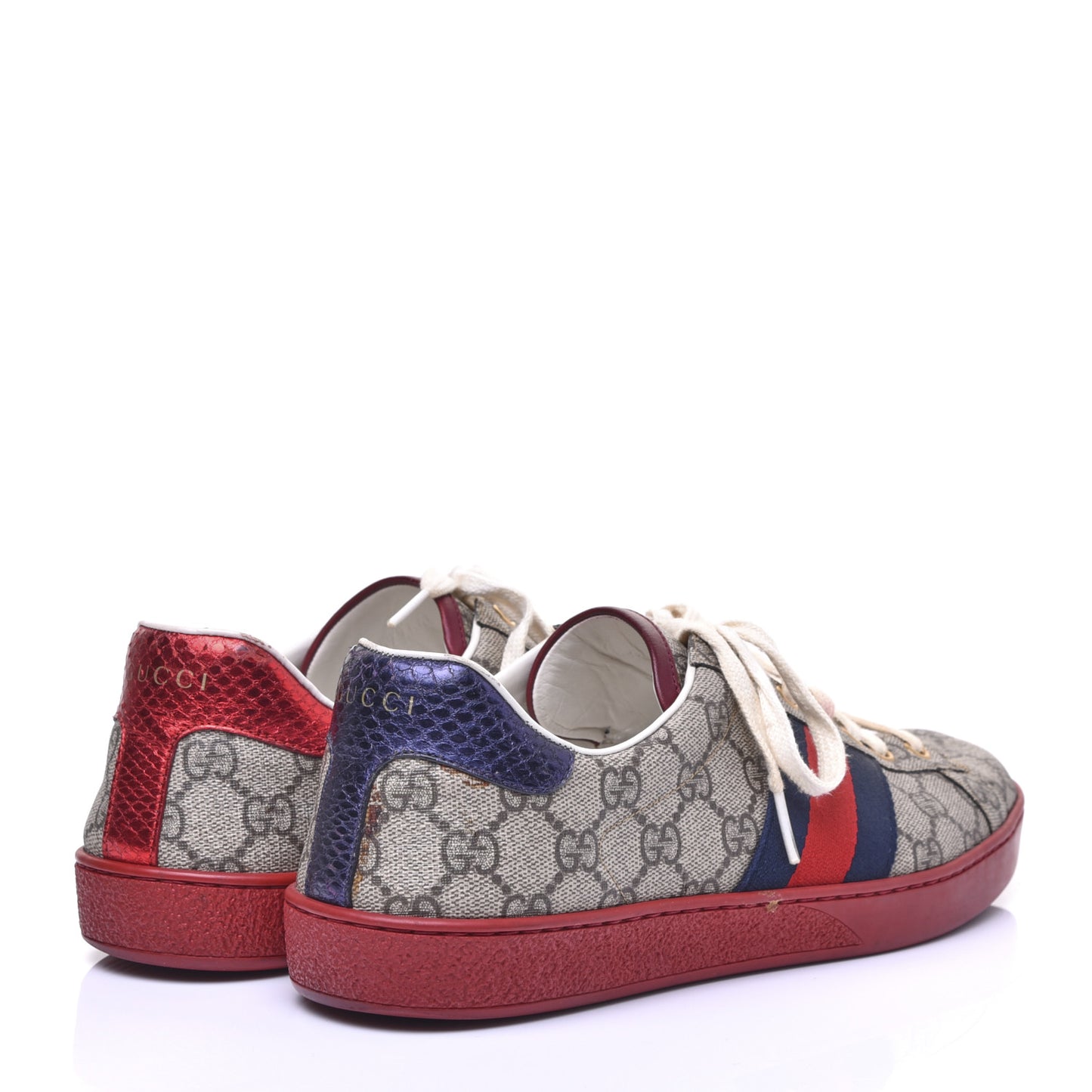 GG Supreme Monogram Ayers Mens New Ace Low-Top Sneaker 8.5 Beige Red