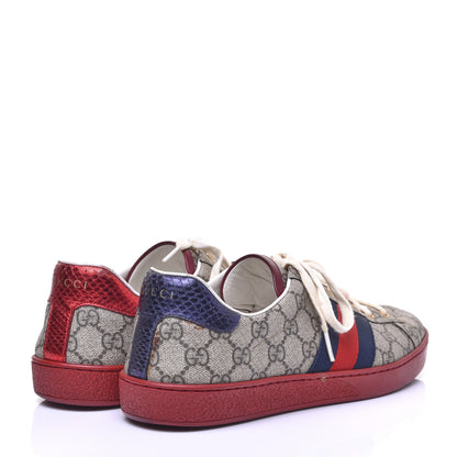 Gucci GG Supreme Monogram Ayers Mens New Ace Low-Top Sneaker 8.5 Beige Red 4 of 10