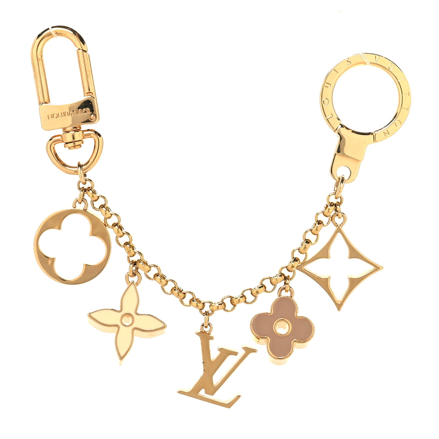 Louis Vuitton Brass Enamel Fleur De Monogram Bag Charm Chain Gold 1 of 4