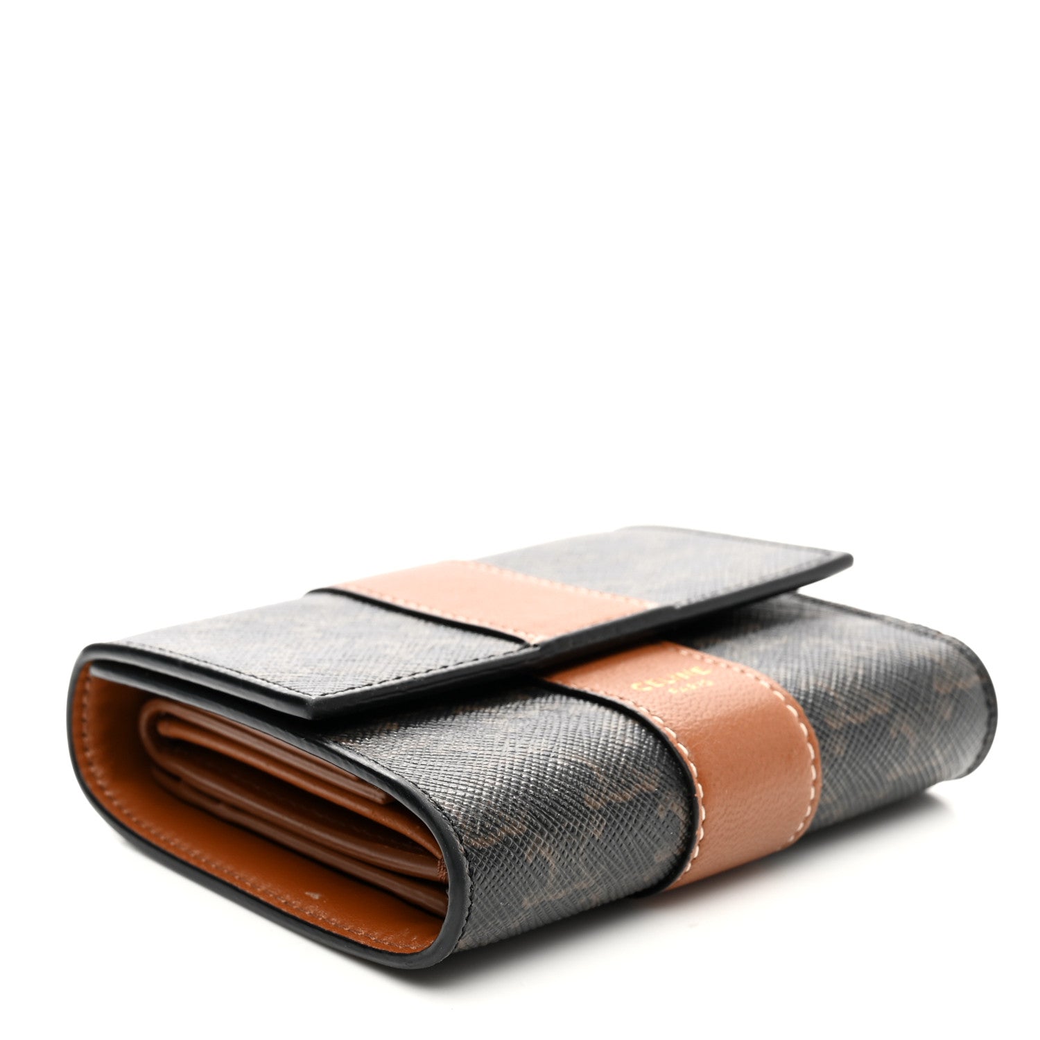 Celine Canvas Triomphe Lambskin Folded Compact Wallet Tan 4 of 11