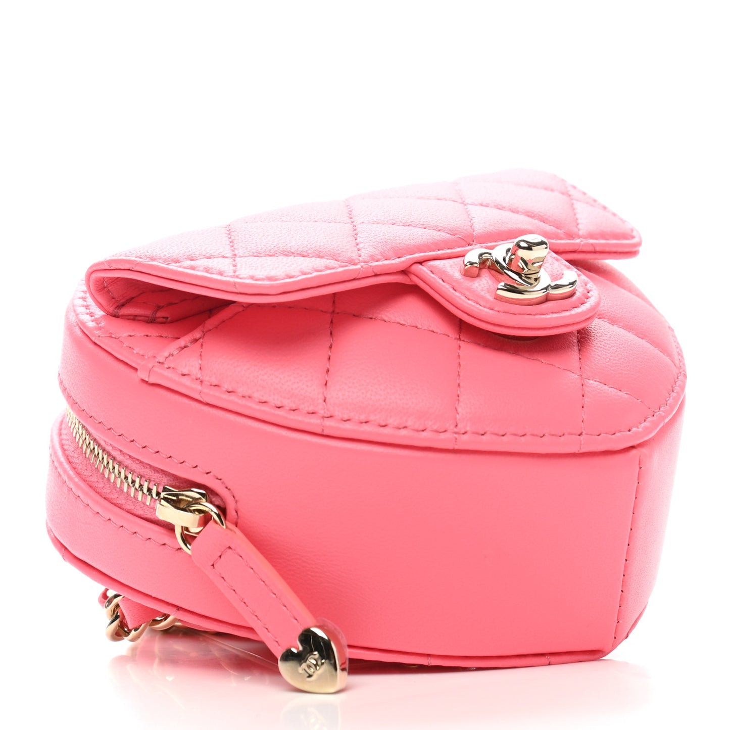 Lambskin Quilted CC In Love Heart Waist Belt Bag With Chain Pink