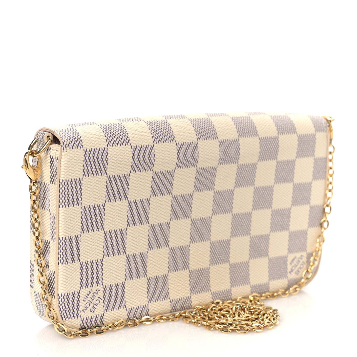 Damier Azur Pochette Felicie Chain Wallet Rose Ballerine