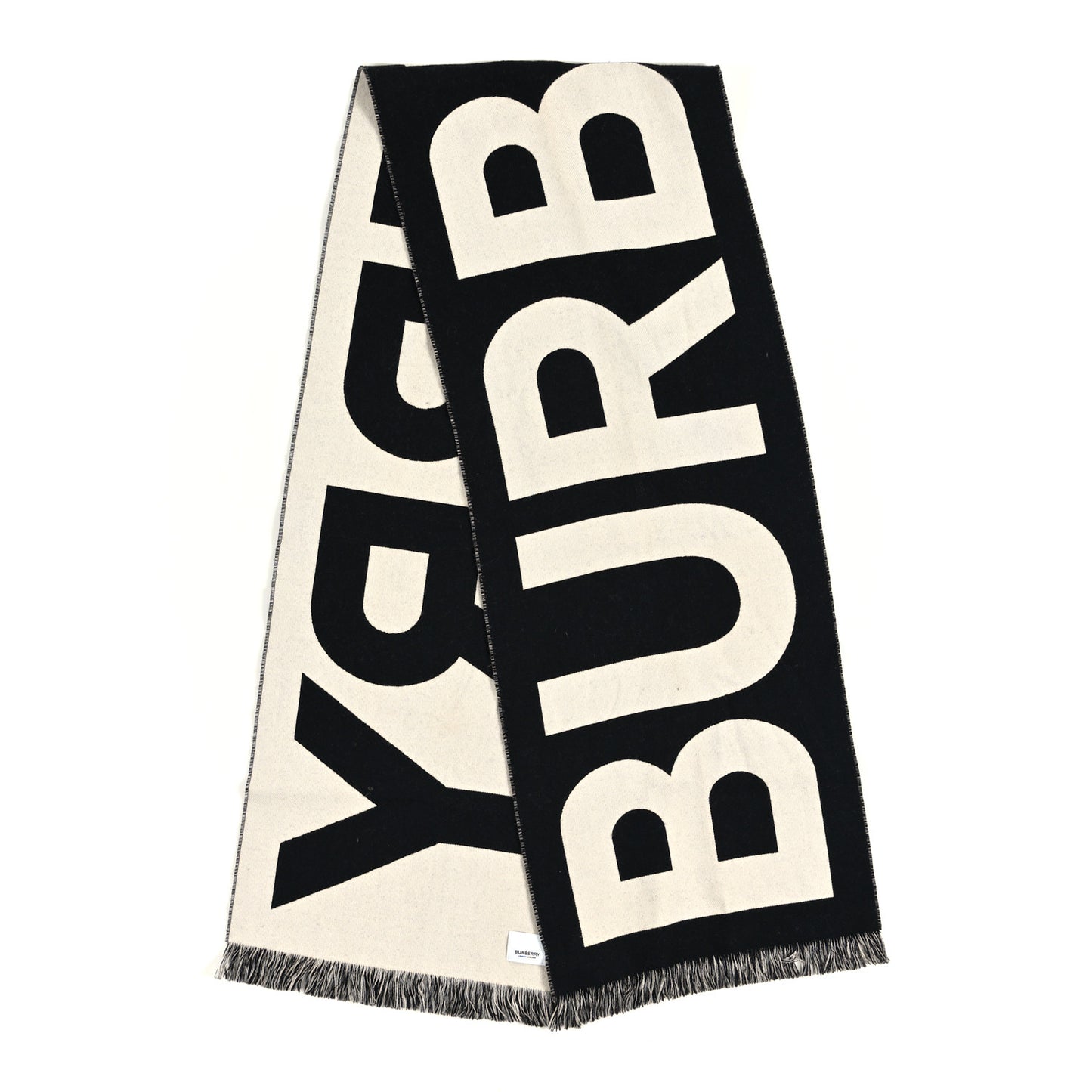 Wool Jacquard Logo Scarf Black White