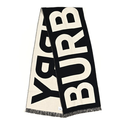 Burberry Wool Jacquard Logo Scarf Black White 2 of 4