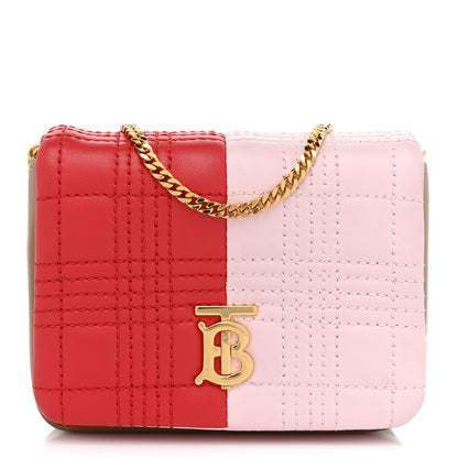 Burberry Lambskin Quilted Micro Tri-Color Lola Bag Red Pink Tan 1 of 9