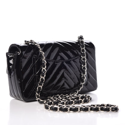 Chanel Patent Calfskin Chevron Quilted Mini Rectangular Flap Navy Blue 2 of 14
