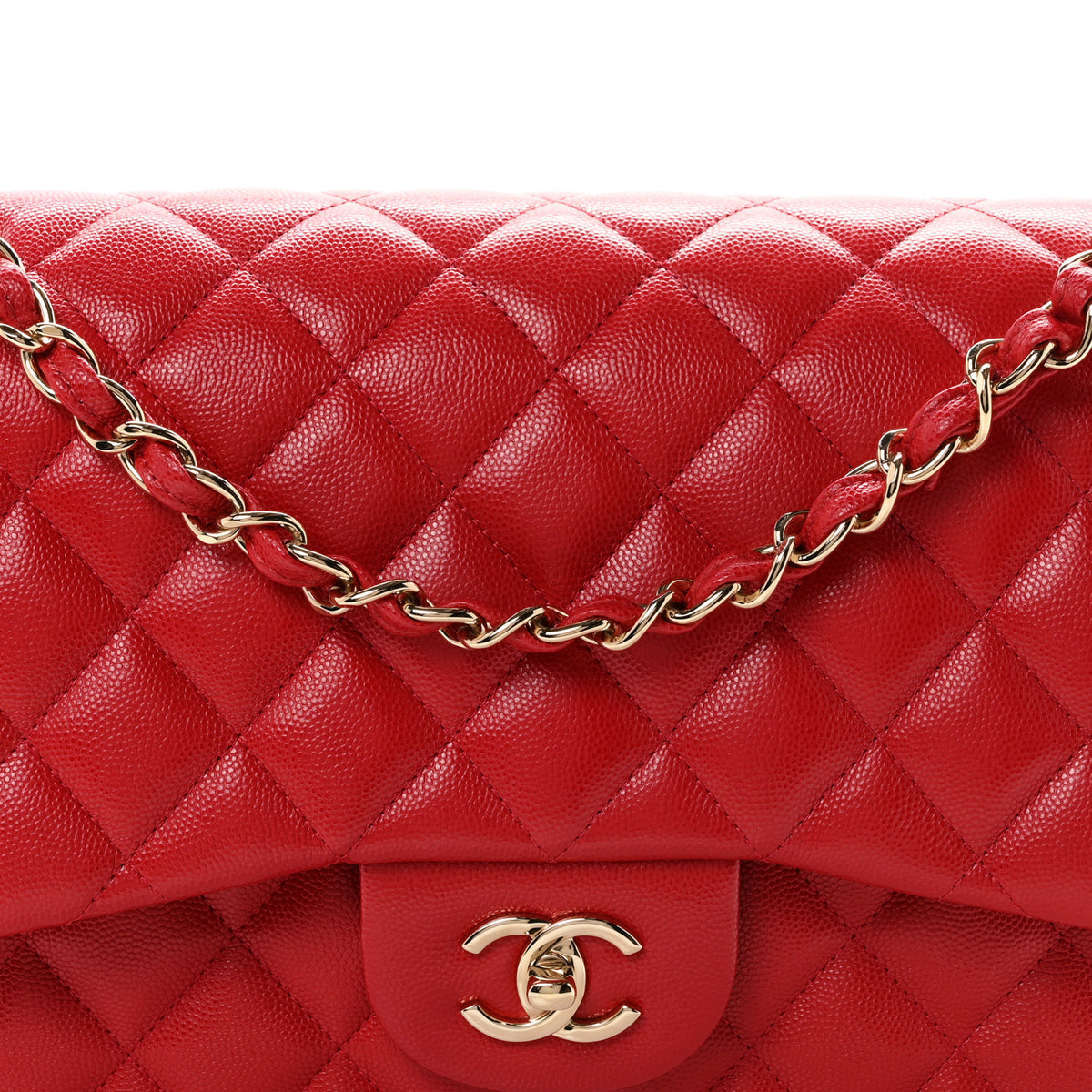 Caviar Quilted Jumbo Double Flap Red