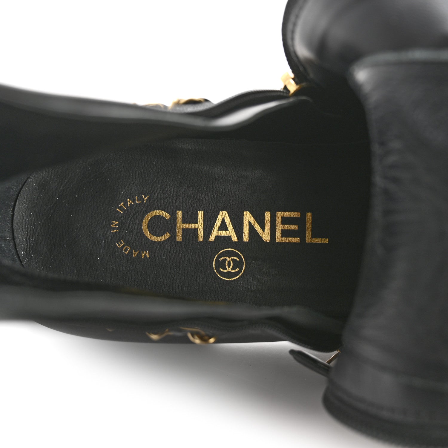 Chanel Calfskin Chain Lace Up Boots 36.5 Black 7 of 10