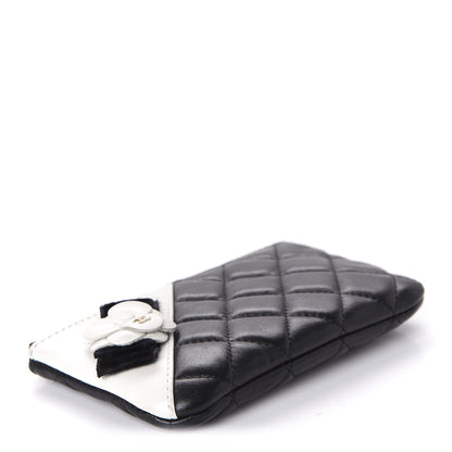 Chanel Lambskin Quilted Small Camellia Cosmetic Pouch Black White 4 of 9