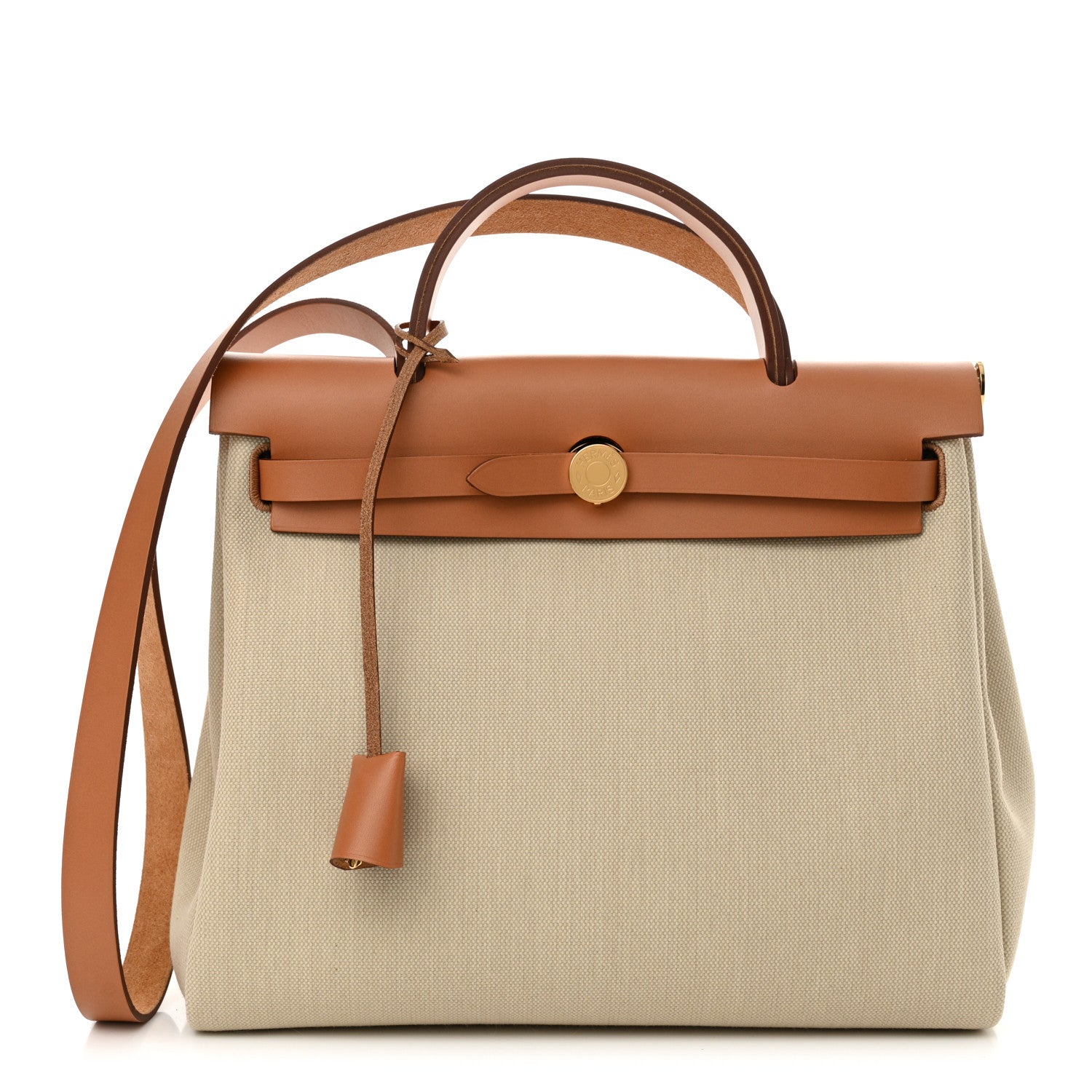 Hermes Military Toile Vache Hunter Herbag Zip Retourne 31 PM Beton Naturel 1 of 13