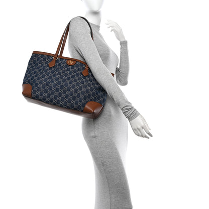 Gucci New Denim GG Monogram Medium Ophidia Shopping Tote Blue Tea Cuir 2 of 11