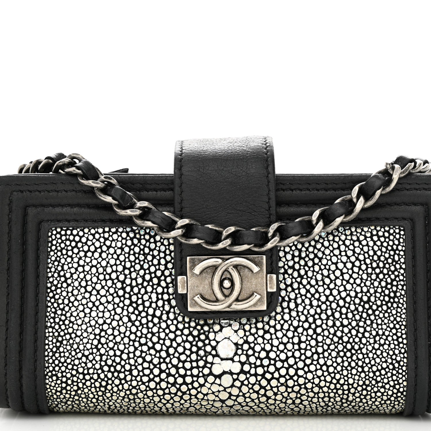 Chanel Metallic Galuchat Stingray Lambskin Mini Clutch With Removable Chain Black 9 of 11