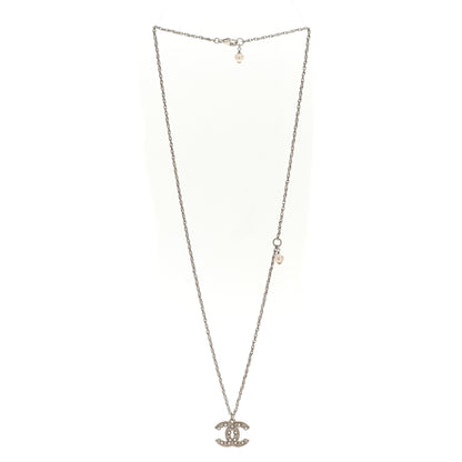Chanel Crystal Pearl CC Pendant Necklace Silver 3 of 5