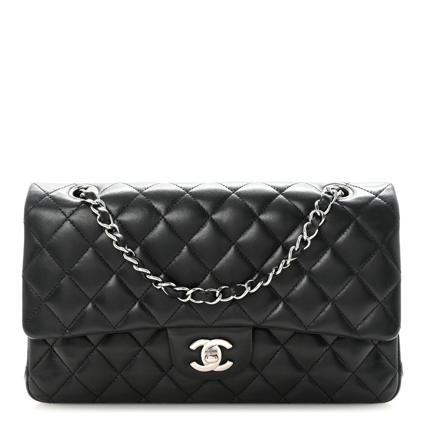 Lambskin Quilted Medium Double Flap Black
