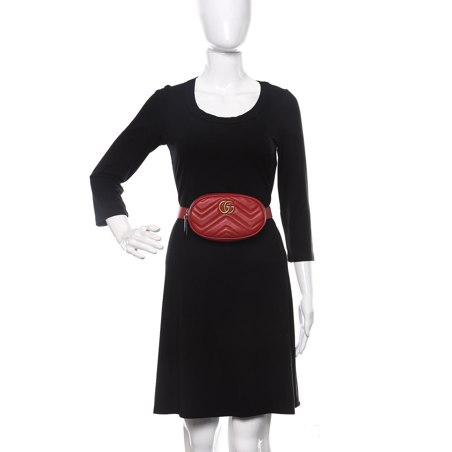 Calfskin Matelasse GG Marmont Belt Bag 95 38 Hibiscus Red